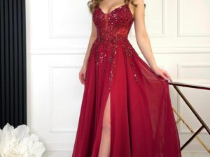 Sukienka Szyfonowa Na Ramiączkach Hortensja Bordowa<span> - </span>38/M