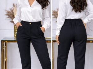 Eleganckie Spodnie Damskie Czarne Z Gumką<span> - </span>50