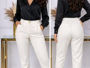 Eleganckie Spodnie Damskie Białe Z Gumką<span> - </span>XXXXL/48