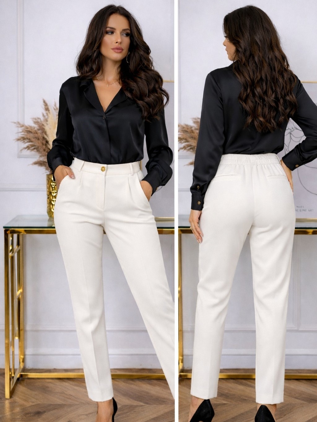 Eleganckie Spodnie Damskie Białe Z Gumką