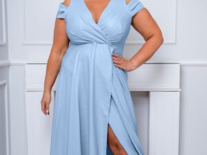 Sukienka Maxi Gala Brokatowa Błękitna<span> - </span>50