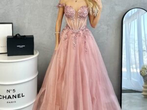 Sukienka Maxi Tiulowa Gorsetowa Stella Wrzosowa<span> - </span>36/S