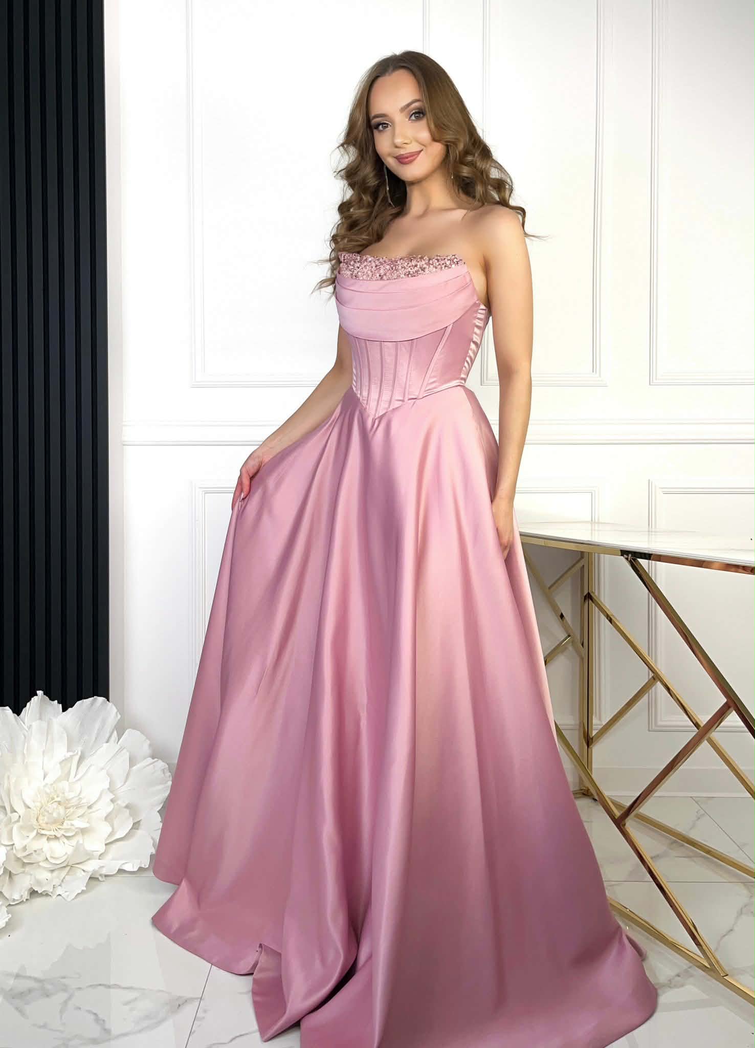 Sukienka Maxi Gorsetowa Satynowa Pelagra Wrzosowa