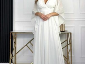 Sukienka Biała z Rękawkiem Łucja<span> - </span>48/XXXXL