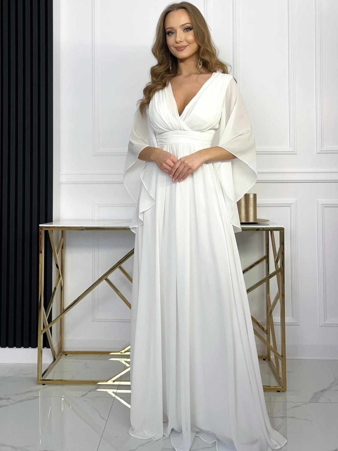 Sukienka Biała z Rękawkiem Łucja