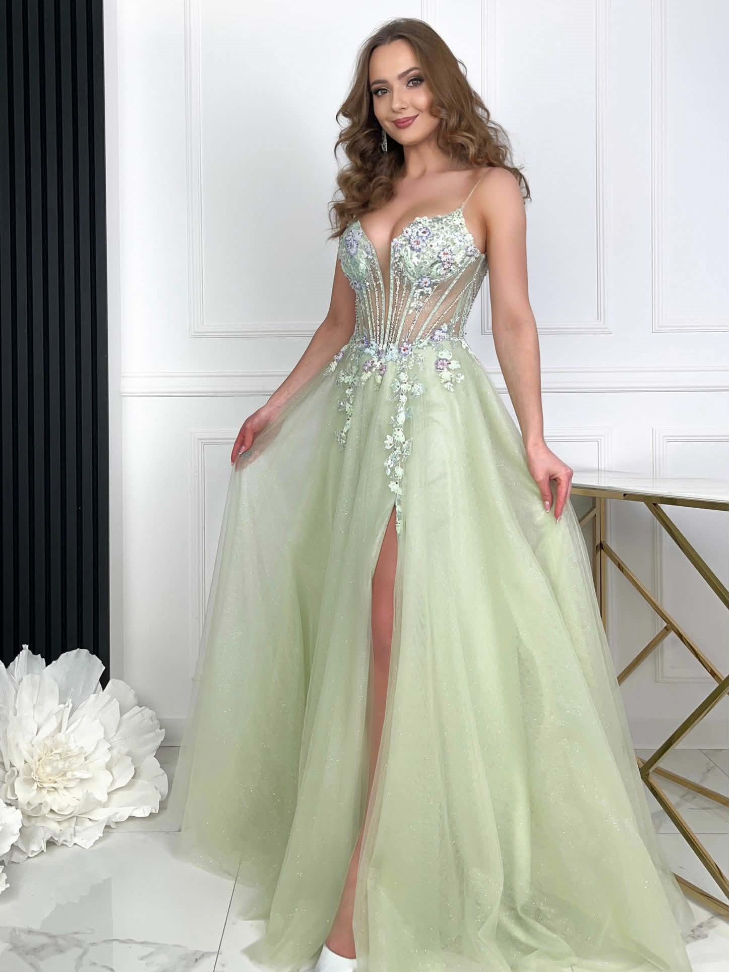 Sukienka Tiulowa Na Ramiączkach Maritna Szałwia