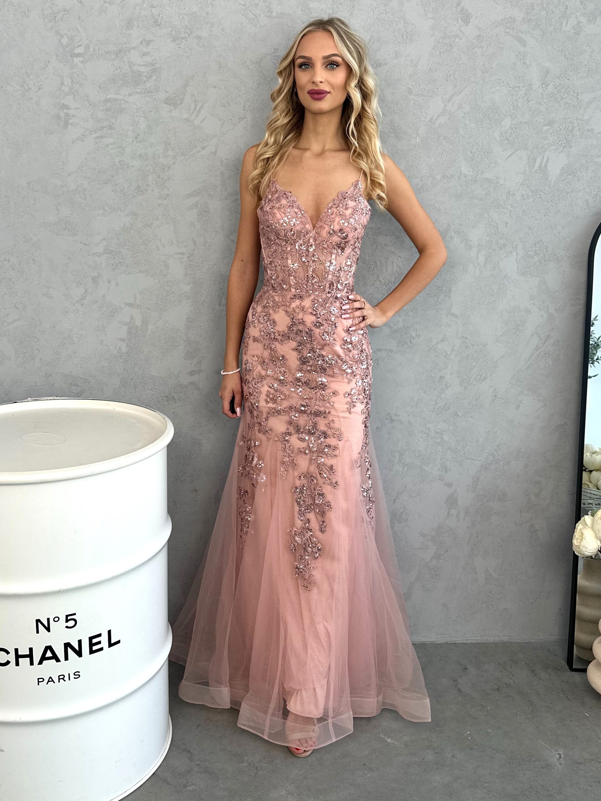 Suknia Maxi Tiulowa Artemida Wrzosowa