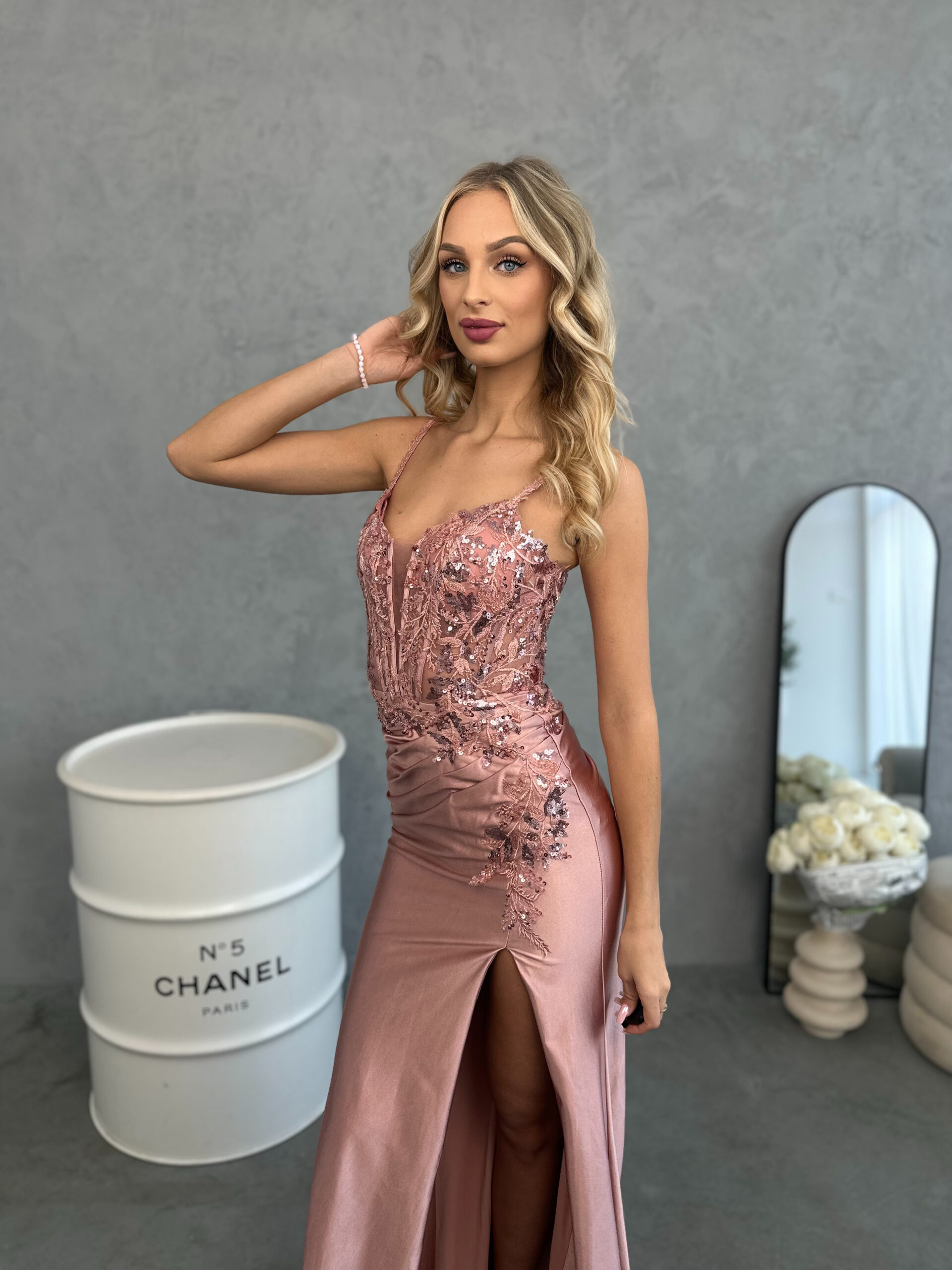 Sukienka Maxi Satynowa Frezja Wrzosowa