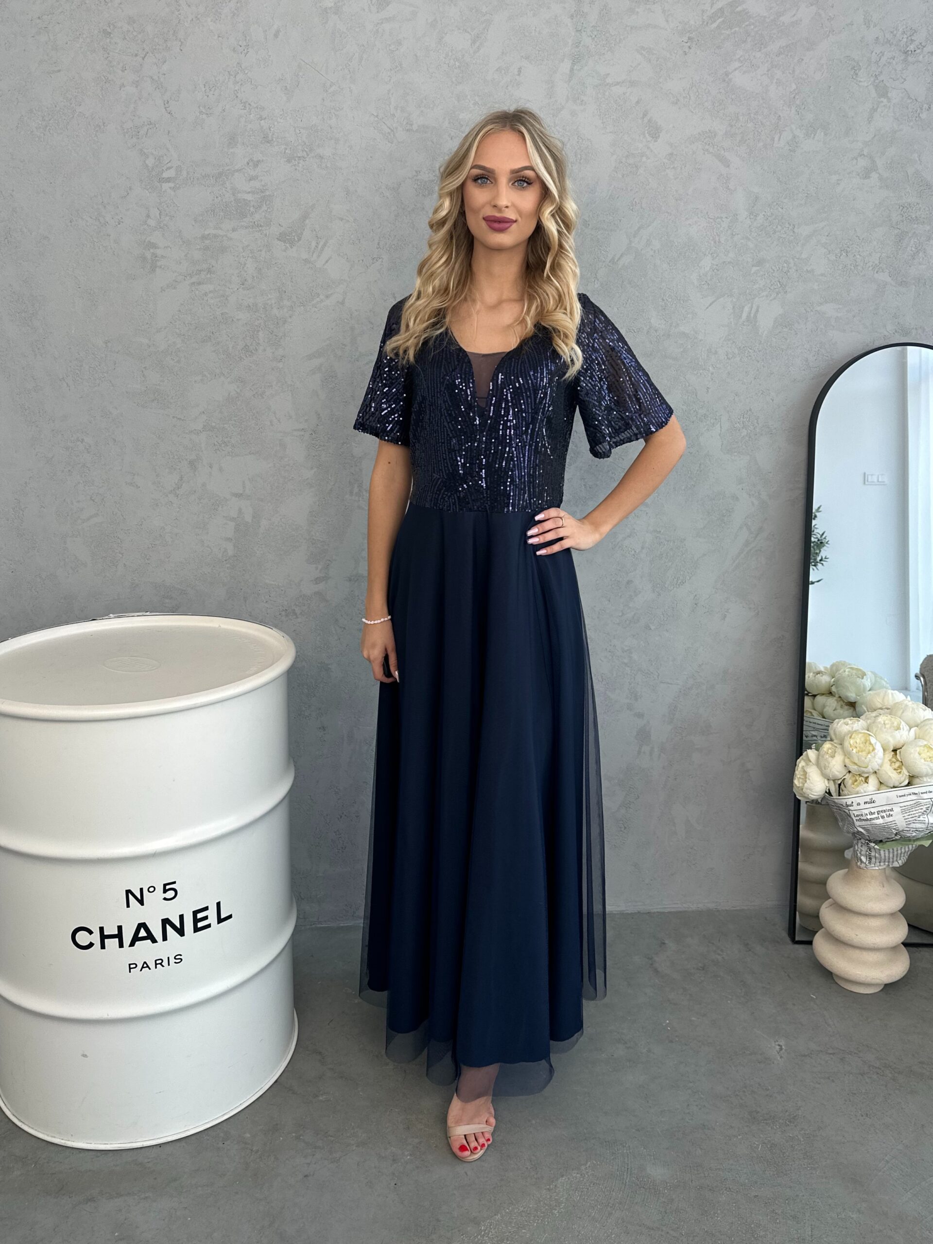 Sukienka Maxi Z Cekinami Tavira Granatowa