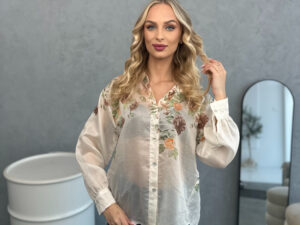 Koszula W Brązowe Kwiaty Biała Lorena