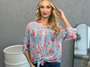 Koszula Wiązana W Kwiaty Niebieska