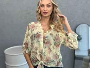 Koszula Wiązana W Kwiaty Żółta