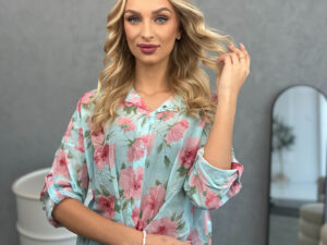 Koszula Wiązana W Kwiaty Miętowa