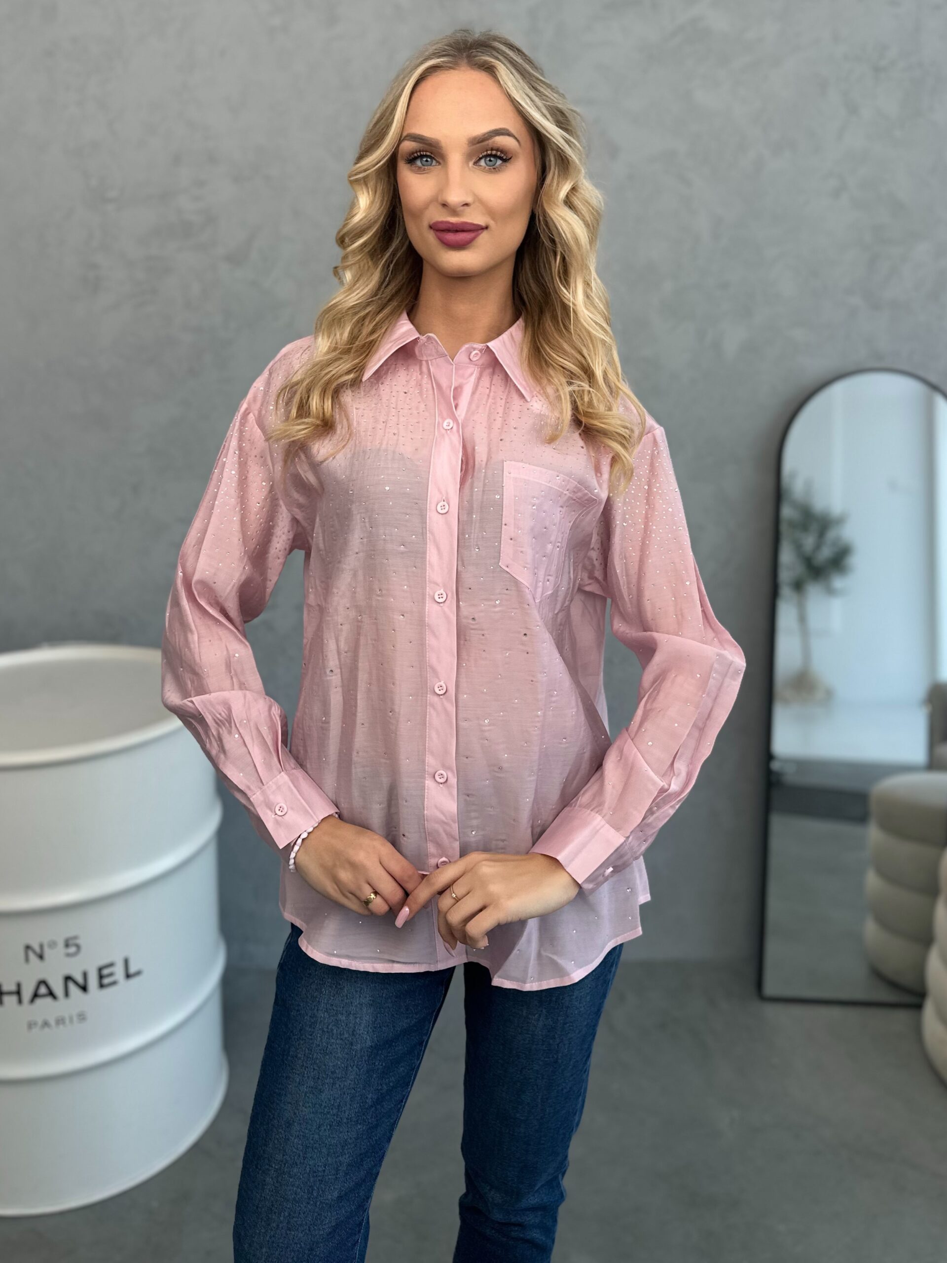 Koszula Klasyczna Z Ozdobnymi Jeetami Różowa