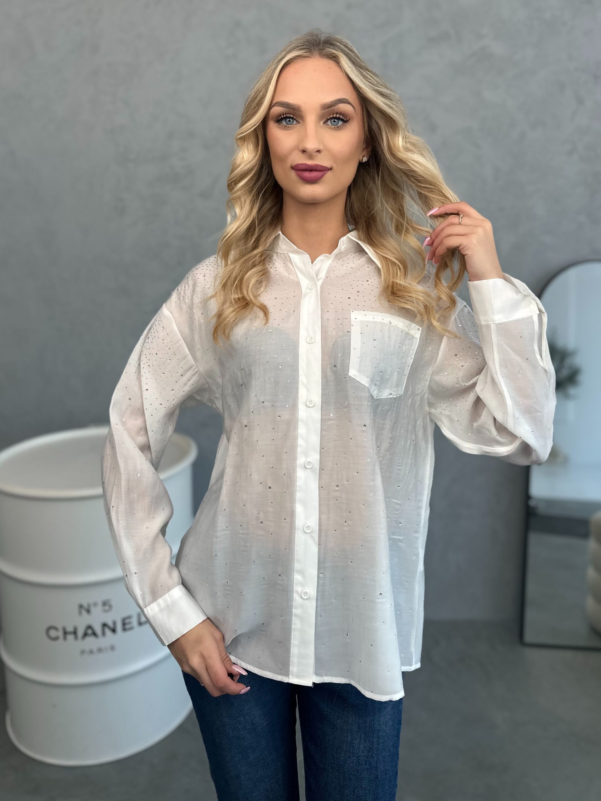 Koszula Klasyczna Z Ozdobnymi Jeetami Biała