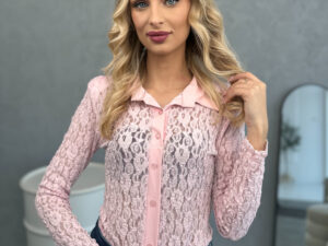 Body Koronkowe Z Kołnierzem Pudrowy Róż