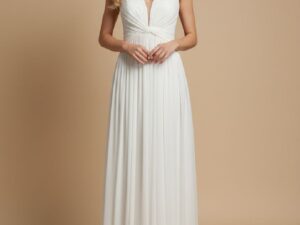 biała sukienka maxi, długa biała sukienka elegancka, biała sukienka plisowana, sukienka na ślub cywilny, sukienka na wesele, elegancka sukienka maxi, biała sukienka z dekoltem V