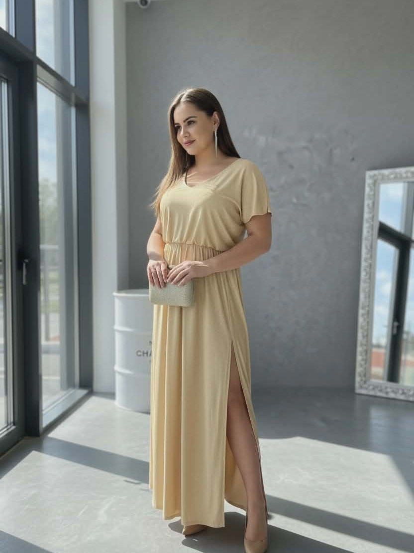 Sukienka Długa Brokatowa Greta Złota