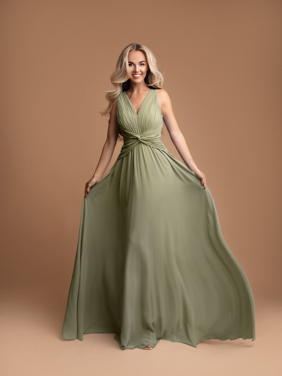 Sukienka Maxi Gładka Hendi Szałwia