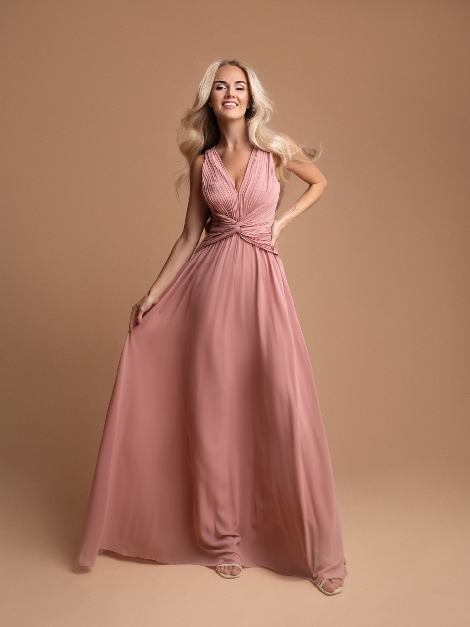 Sukienka Maxi Gładka Hendi Wrzosowa