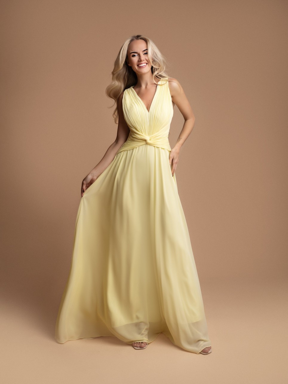 Sukienka Maxi Gładka Hendi Masełko