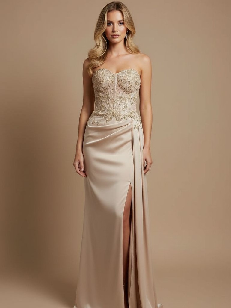 Sukienka Maxi Gorsetowa Elissie Beżowa