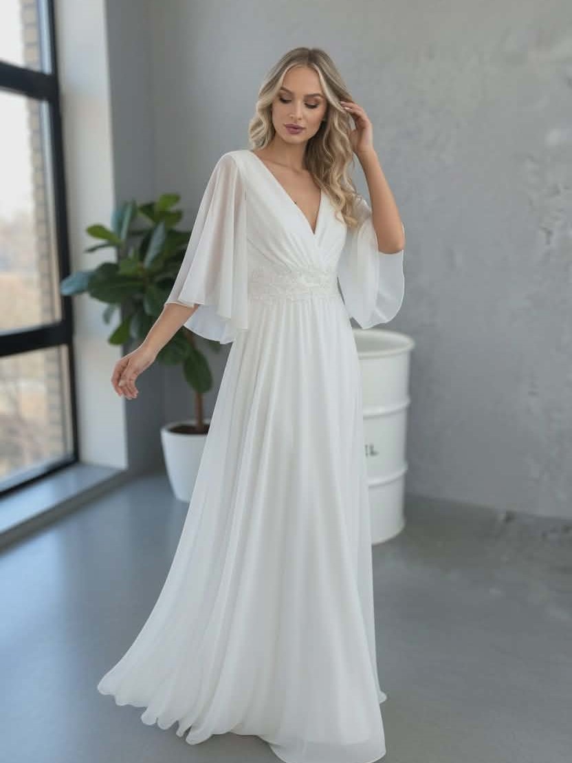 Sukienka Biała z Rękawkiem Desire