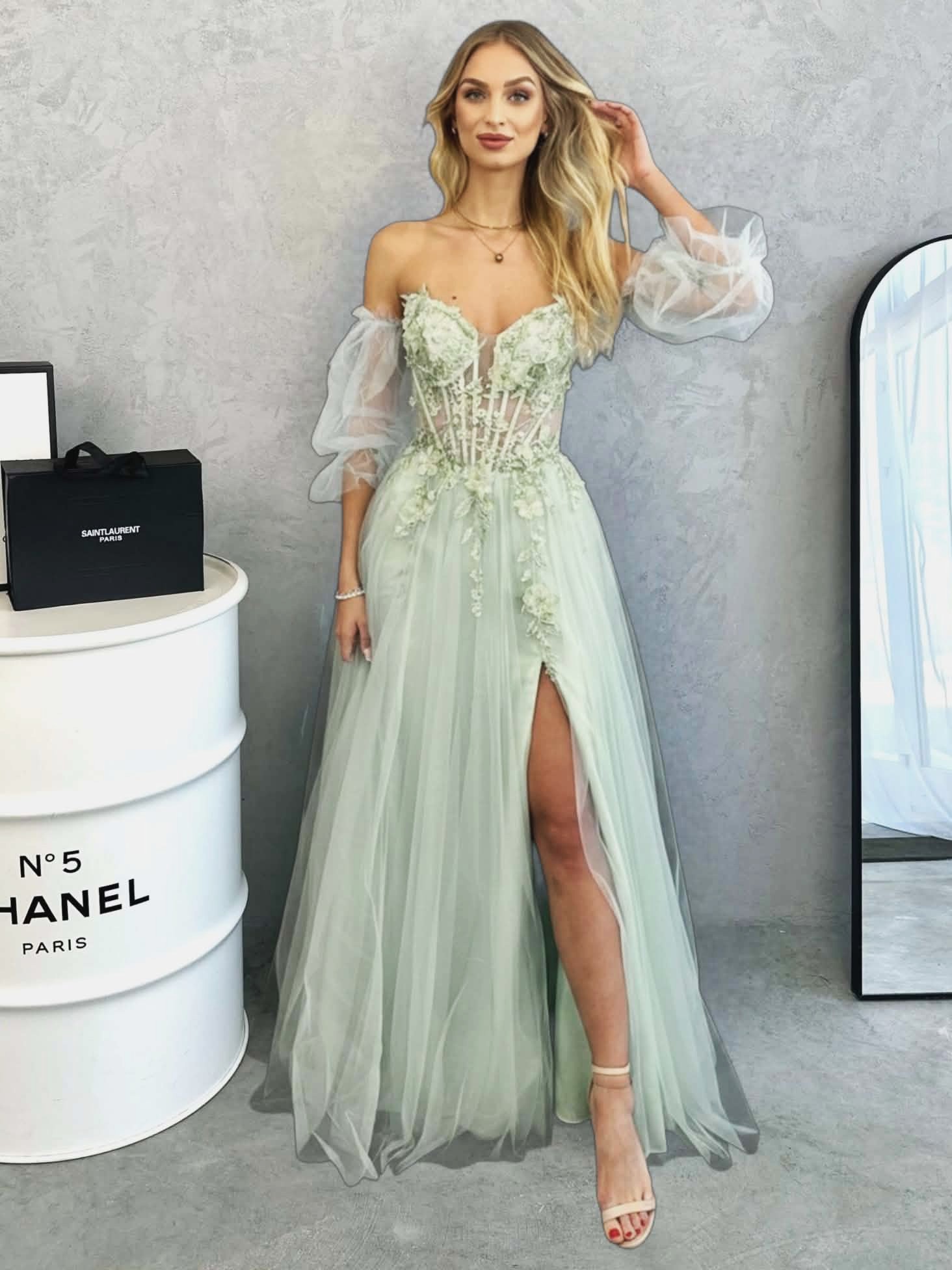 Sukienka Maxi Tiulowa Gorsetowa Lossal Szałwia