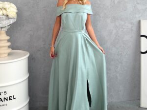 Sukienka Maxi Plus Size Gładka Malika Szałwia