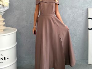 Sukienka Maxi Plus Size Gładka Malika Cappucino
