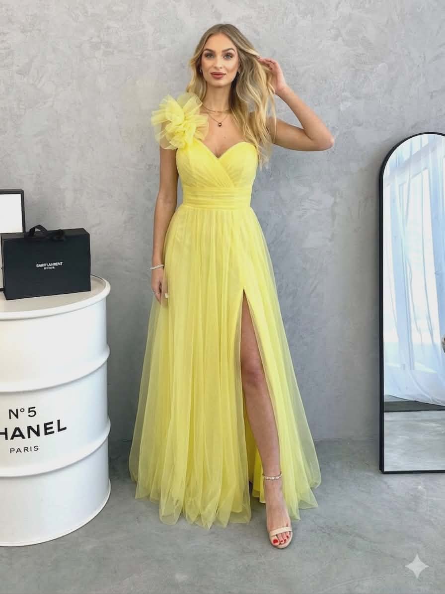 Sukienka Maxi Tiulowa Milagros Cytrusowa